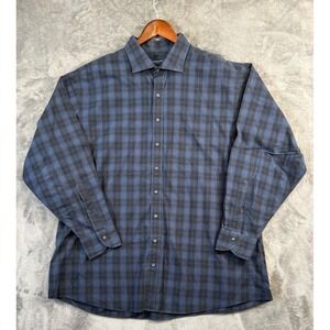 Proper Cloth Shirt Mens 3X 28x32 Blue Button Up Shadow Plaid Cotton Long Sleeve